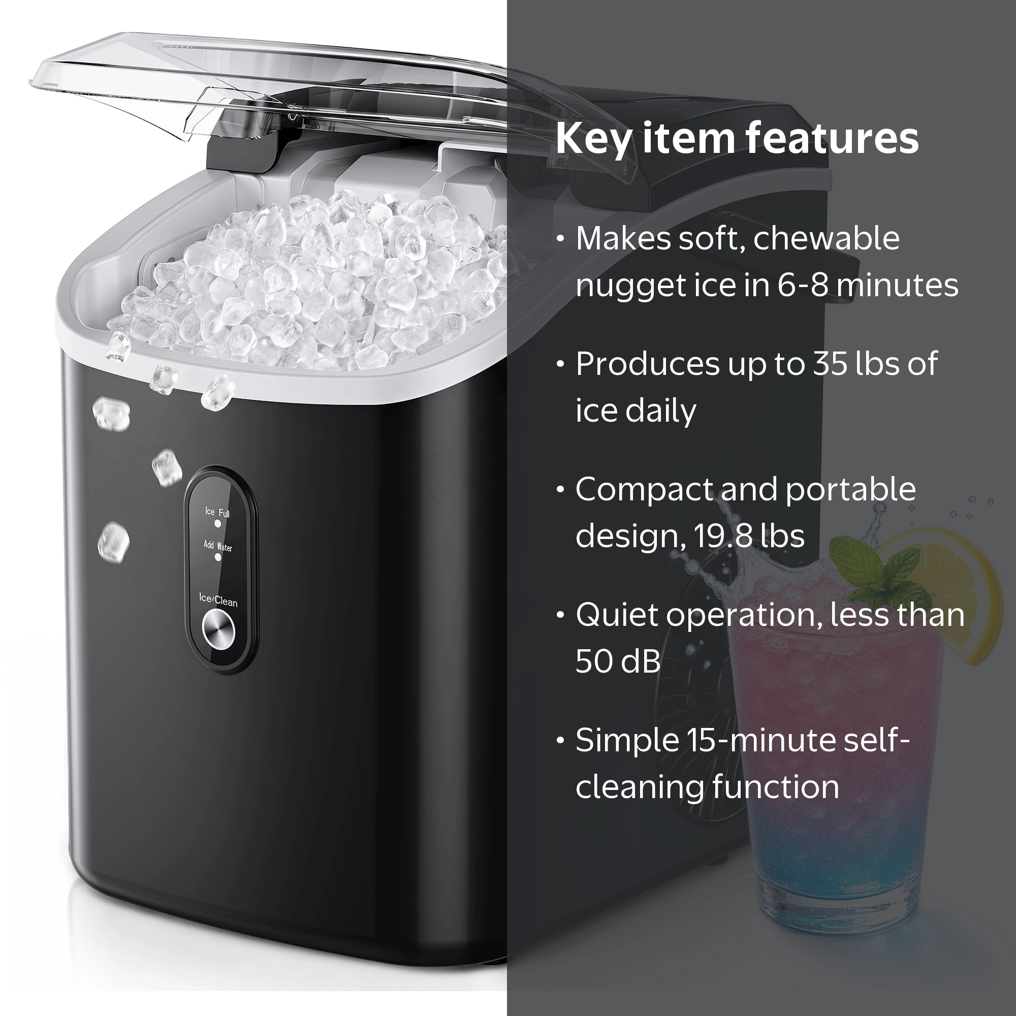 SIMZLIFE 34lbs/24H Nugget Ice Maker, Portable Countertop Ice