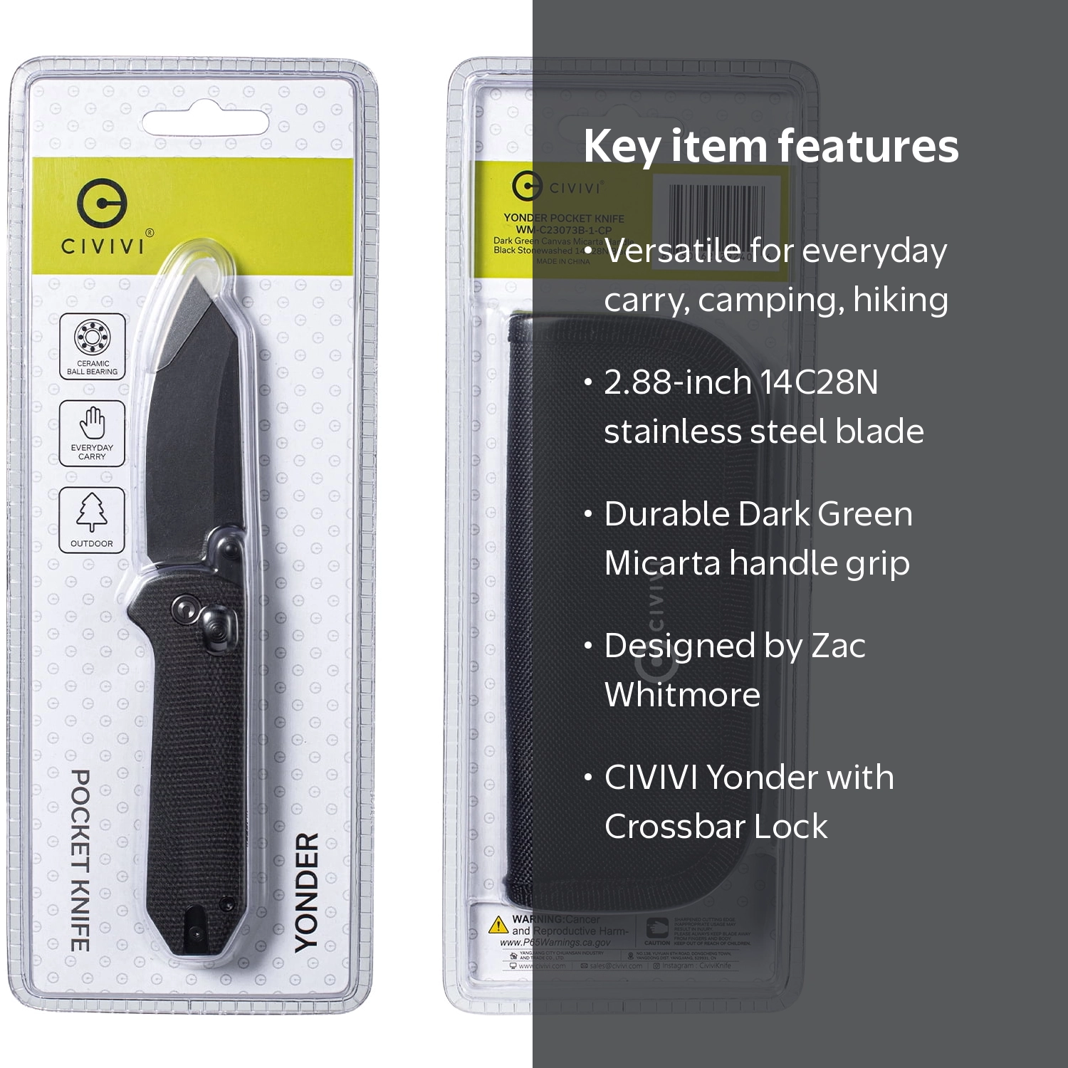 CIVIVI Yonder Folding Pocket Knife Crossbar Lock Knife with 2.88
