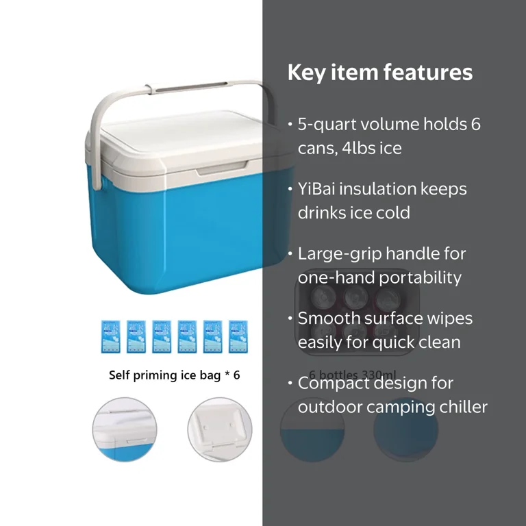 YiBai Small Cooler - Chiller 5 Quart Portable Cooler, Outdoor Mini