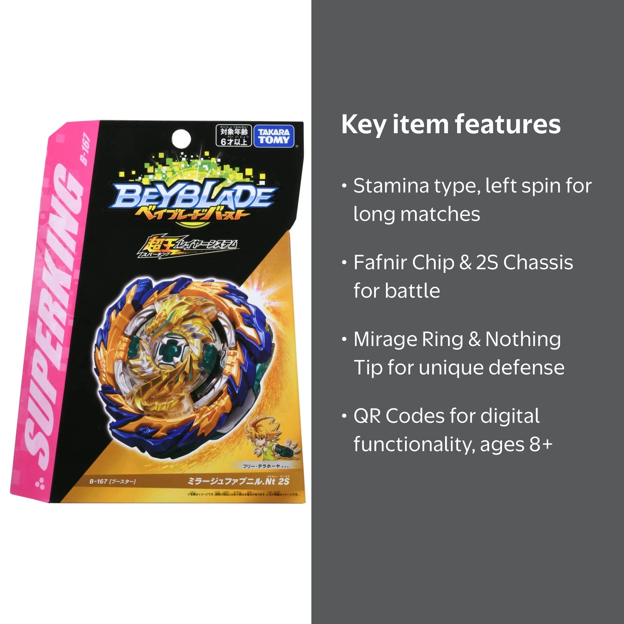 Takara Tomy Beyblade Burst Mirage Fafnir 2S Left Spin, Stamina