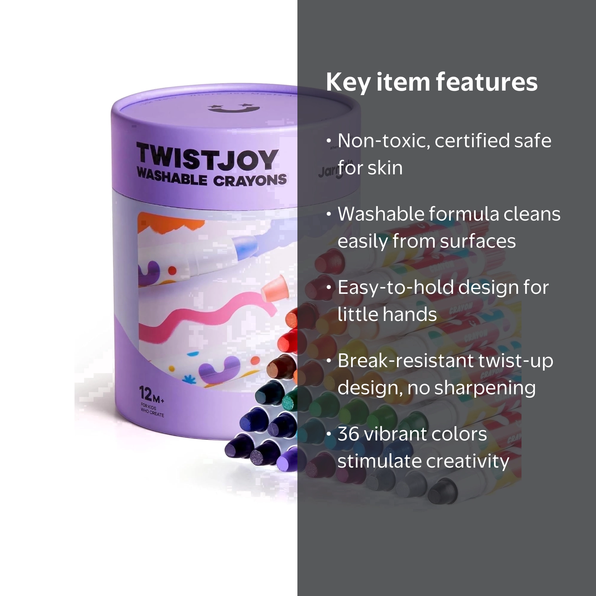 Jar Melo 36 Count Silky Smooth Jumbo Crayons for Toddlers