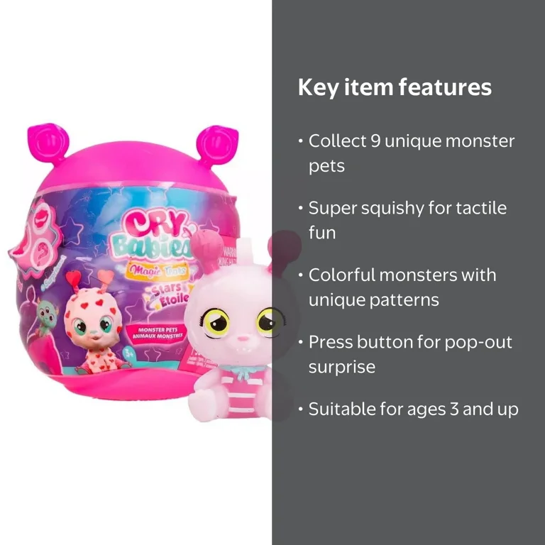 メズコトイズフィギュア「MONSTER BABIES（モンスター・ベイビーズ）」 Cry Babies Stars Monster Pets Mystery Pack - Walmart.com