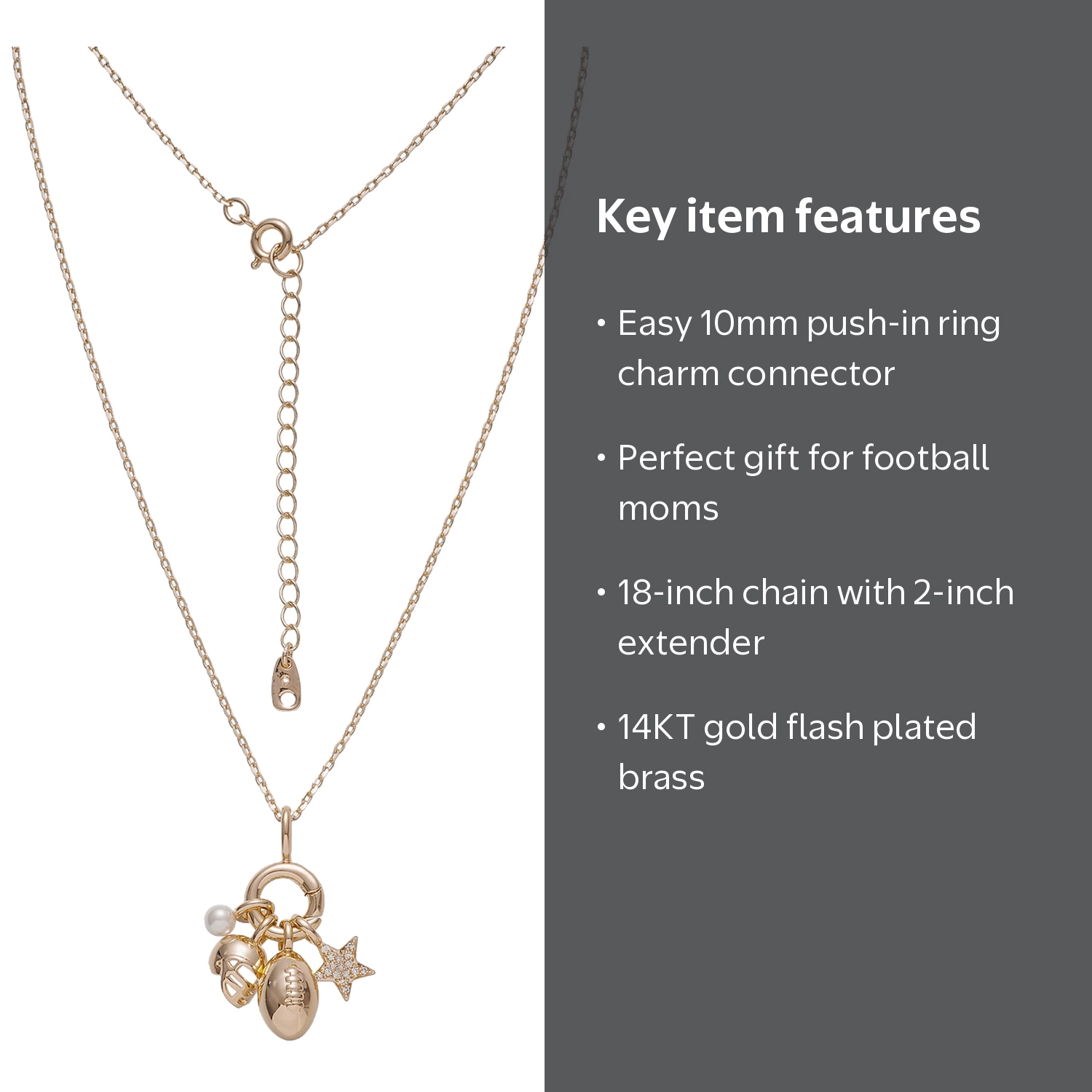Believe by Brilliance Football Removable Charms Necklace in 14KT
