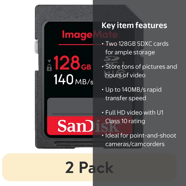 2 pack) SanDisk ImageMate 128GB SDXC Flash Memory Card - Walmart.com