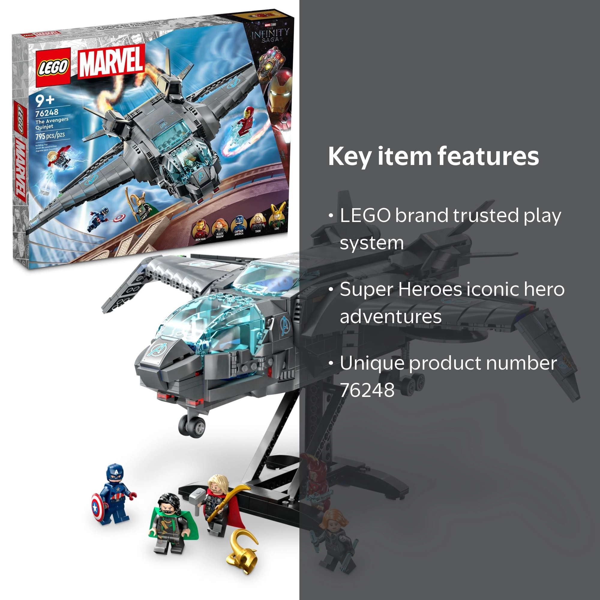 LEGO Marvel Avengers Quinjet 76248, Spaceship Building Toy Set