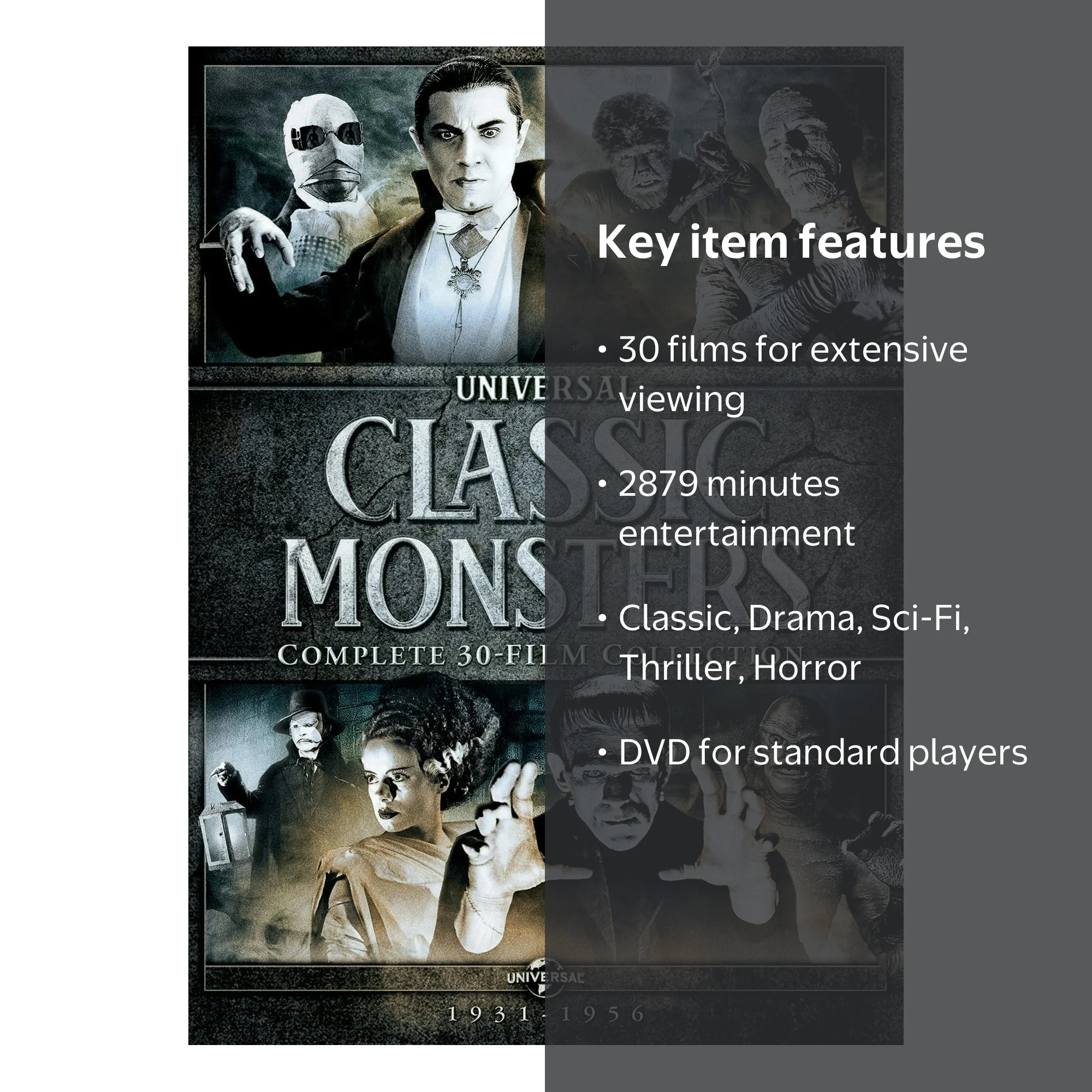 Universal Studios Classic Monsters Collection: 30 Films (DVD) -  Frankenstein & Mummy Horror Set - Walmart.com