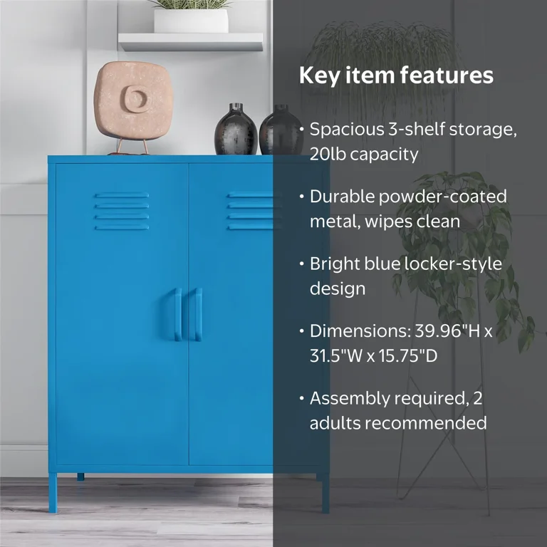 Novogratz Cache 2 Door Metal Locker Style Storage Accent Cabinet