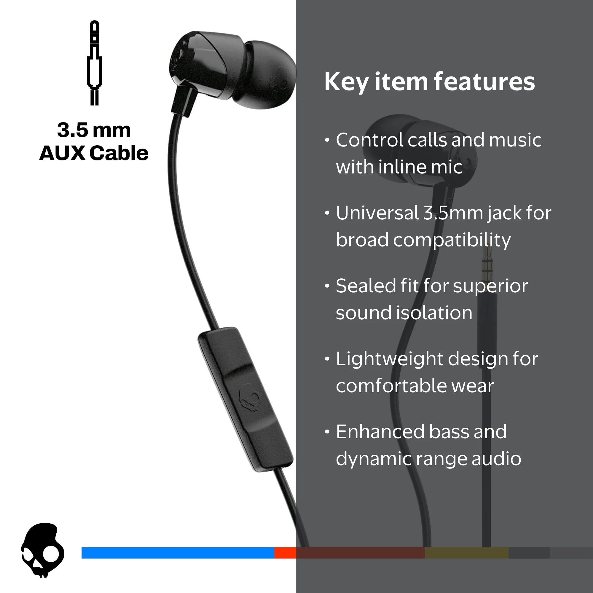Skullcandy Jib XT Wired Earbuds Black with In-line Microphone and