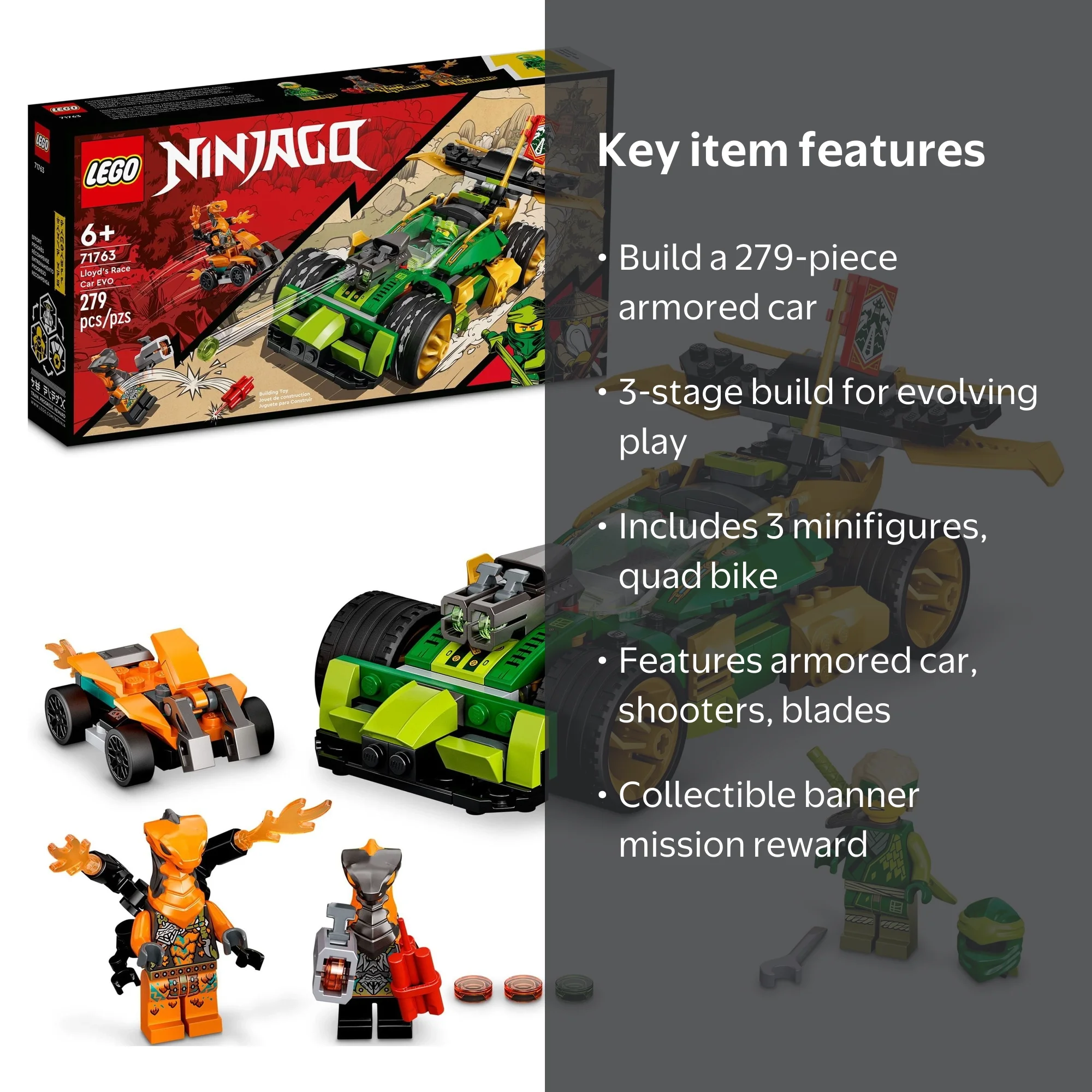 LEGO NINJAGO Lloyd‚Äôs Race Car EVO 71763, 3-in-1 Race Car