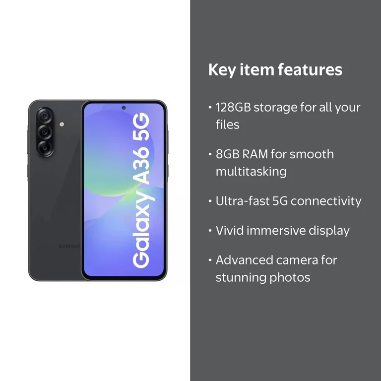 Samsung Galaxy A36 5G, 128GB Storage, 8GB RAM, Android Smartphone
