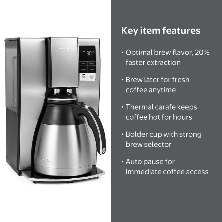 Mr. Coffee, Thermal Programmable Coffeemaker, 10 Cup, Stainless