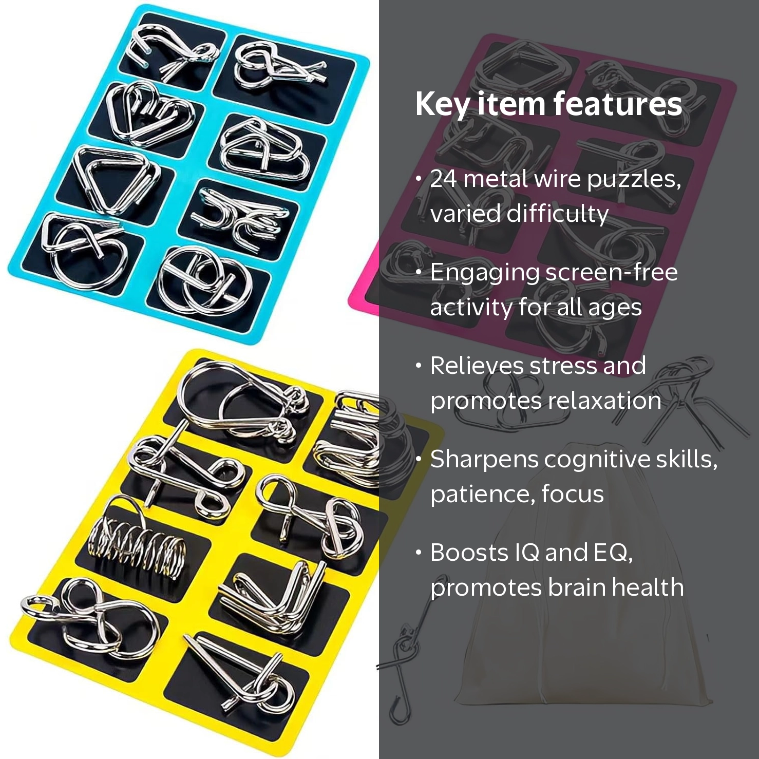 Metal Wire Puzzle Set of 24, Brain Teaser IQ Challenge - Walmart.com