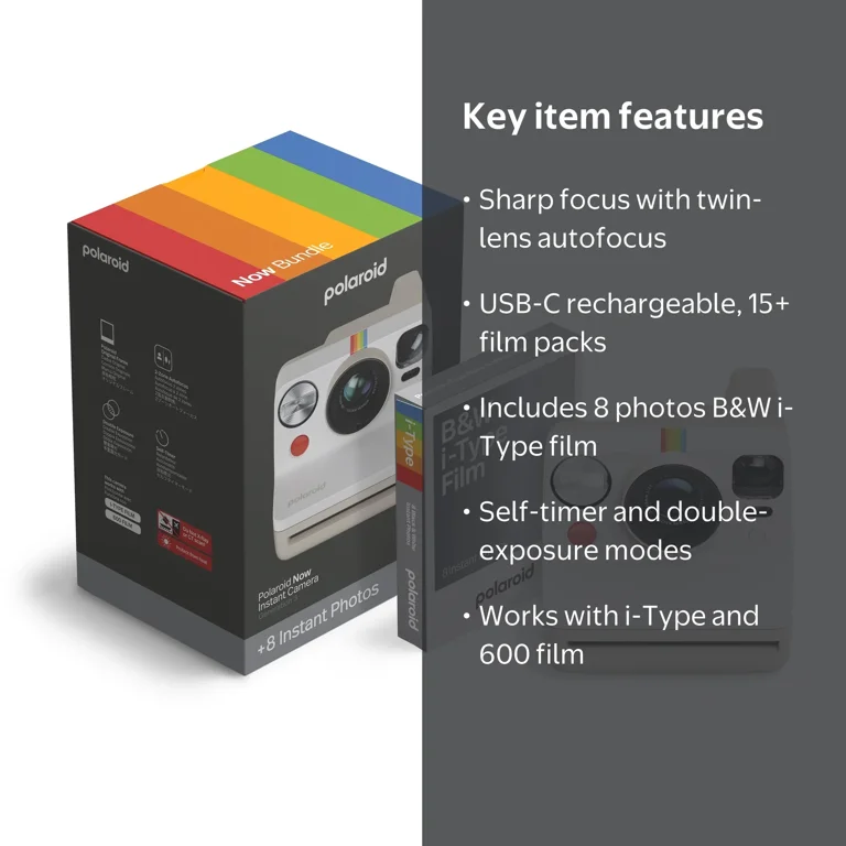Polaroid Now Generation 3 Instant Camera (Pebble White) + B&W Film