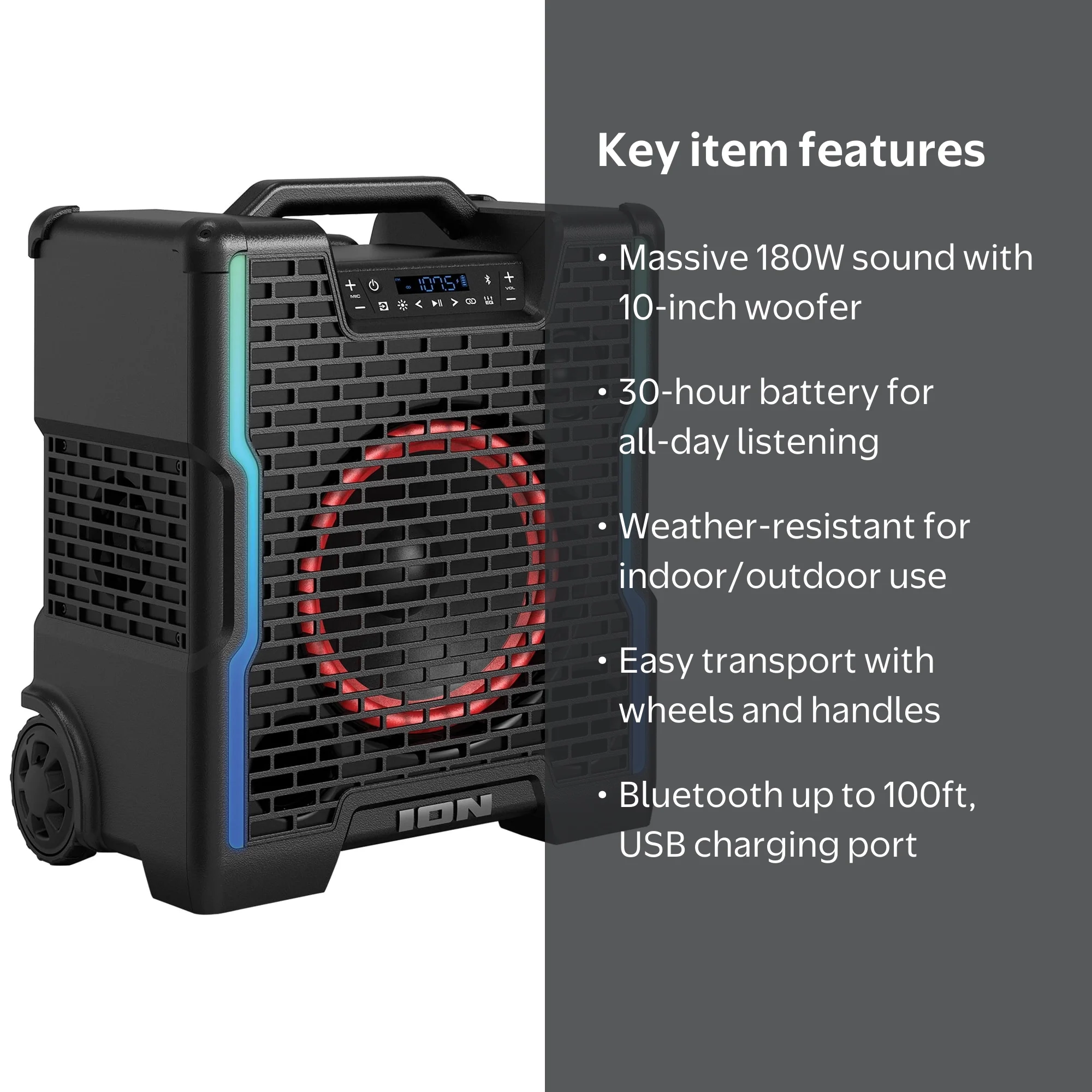 Open Box) ION Block Rocker Icon All-Terrain Portable Bluetooth