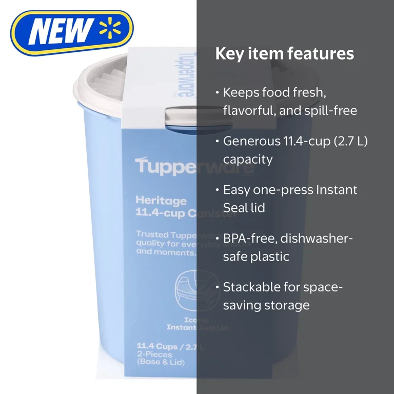 Tupperware Heritage 11.4-Cup Food Storage Canister with Lid, Blue