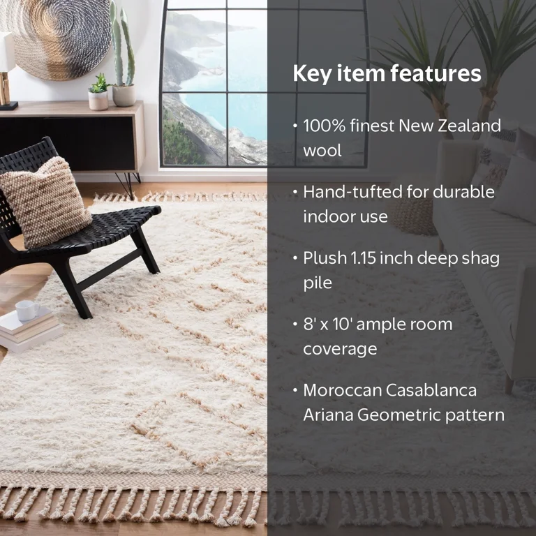 SAFAVIEH Casablanca Ariana Geometric Wool Shag Area Rug, Rust