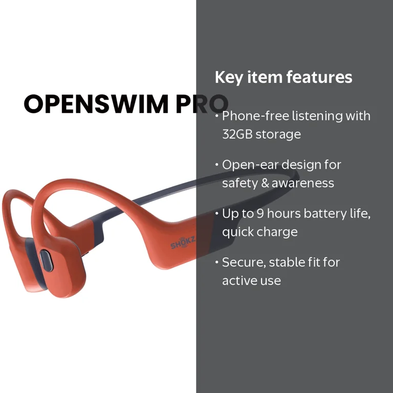 Shokz OpenSwim Pro - Open-Ear Bluetooth Headphones, 32GB MP3, IP68