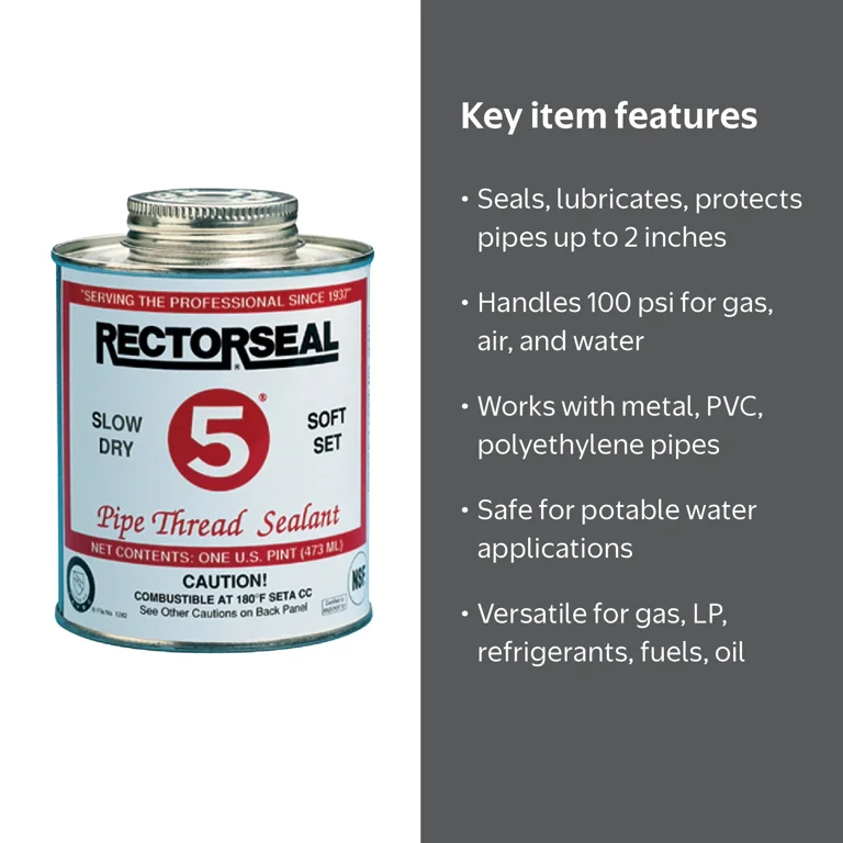 RectorSeal No. 5 Pipe Thread Sealant, Leakproof for Metal, PVC