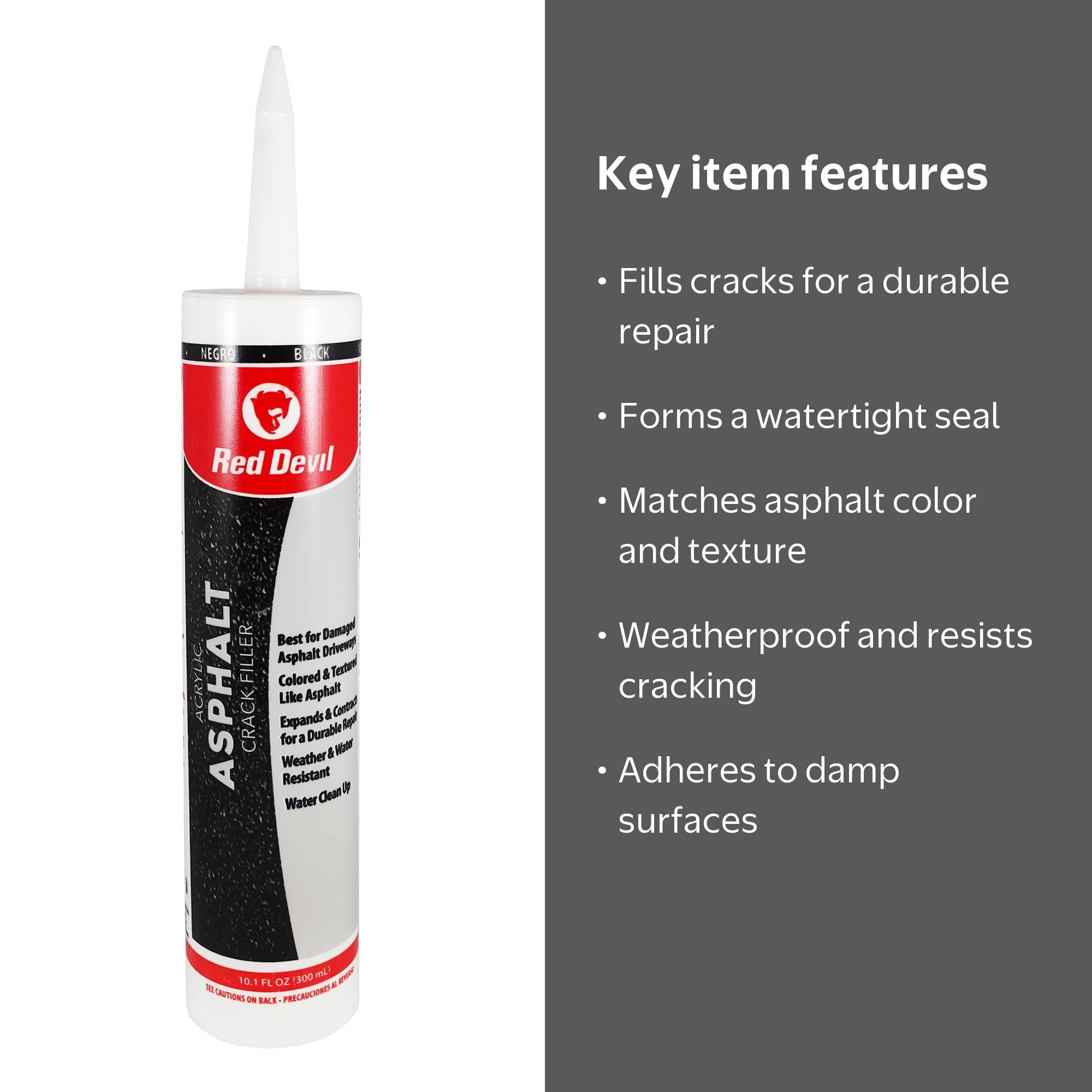 Red Devil, Acrylic Asphalt Crack Filler, 10.1 Fl Oz, Black