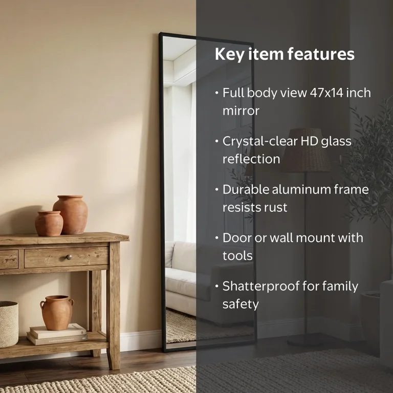 edx, Full Length Mirror, 47x14 inches, Wall Mounted, Space-Saving