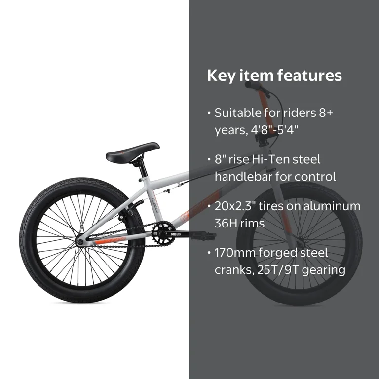 Mongoose Legion L20 Freestyle BMX Bike, Grey, 20-Inch Wheels, Ages