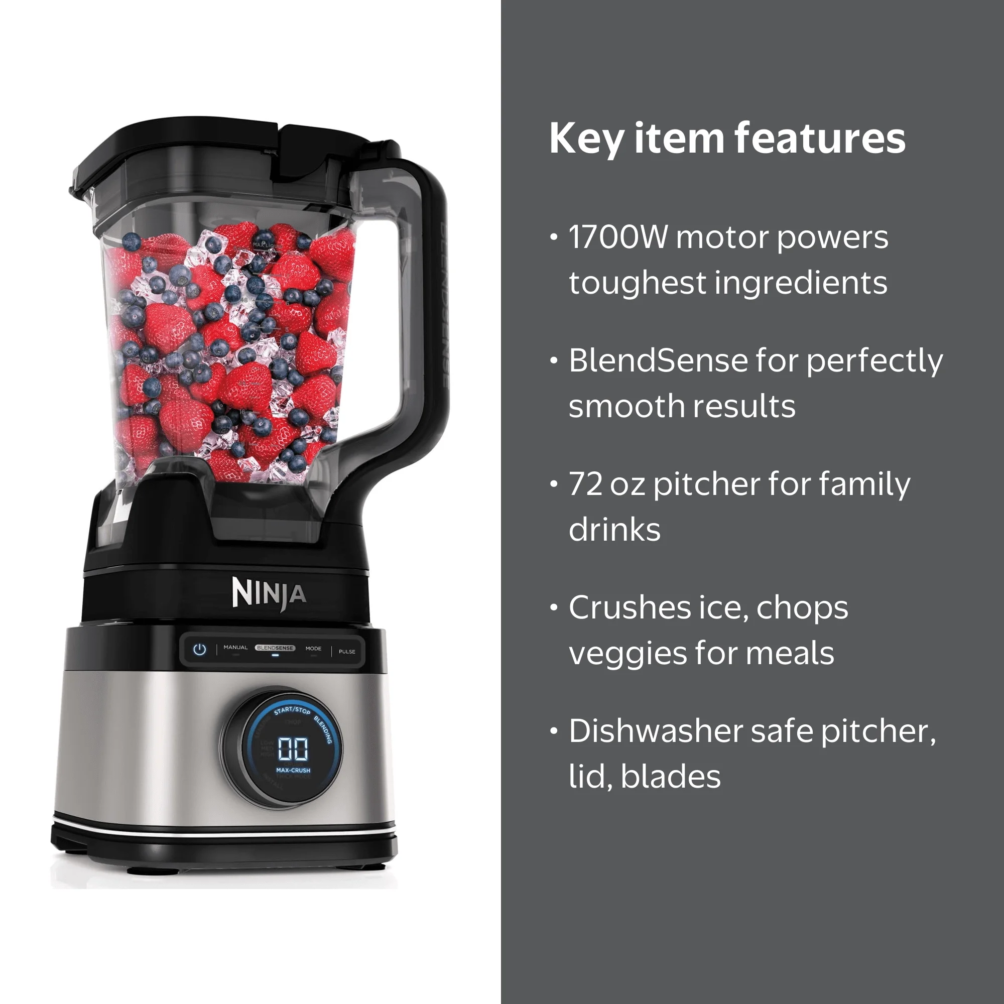 Ninja Detect Power Blender, Crush, Chop, BlendSense Technology, 3