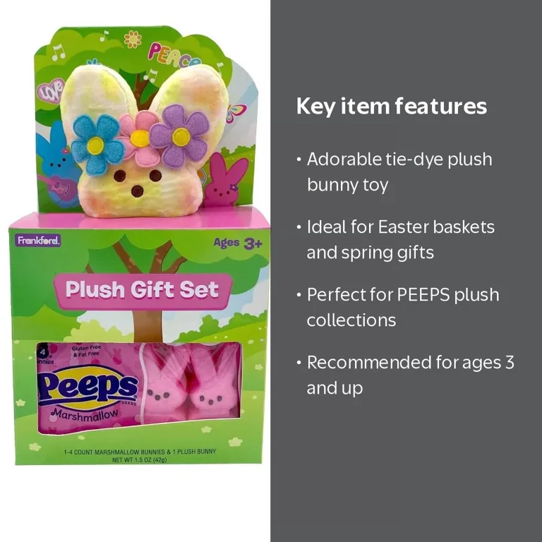 Peeps Easter Plush Flower Power Bunny Toy, Stuffed Candy Basket