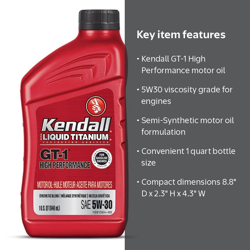 Kendall, Motor Oil, GT-1 High Performance 5W30 Semi-Synthetic 1 qt