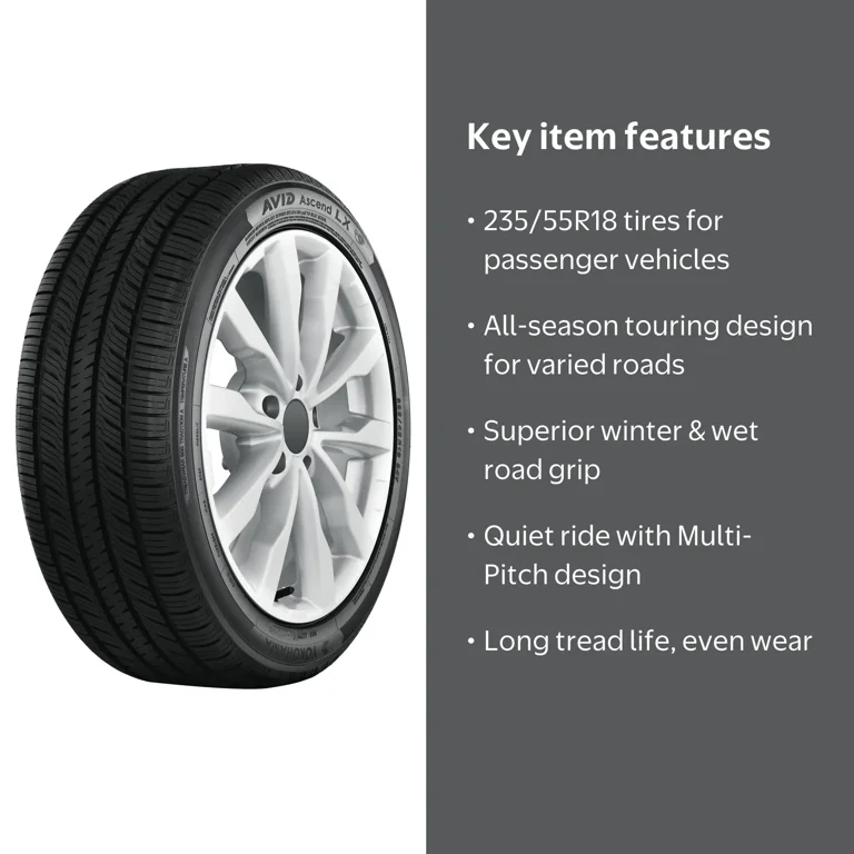 Yokohama Avid Ascend LX Tire, 235/55R18 100 V, All-Season, 85,000