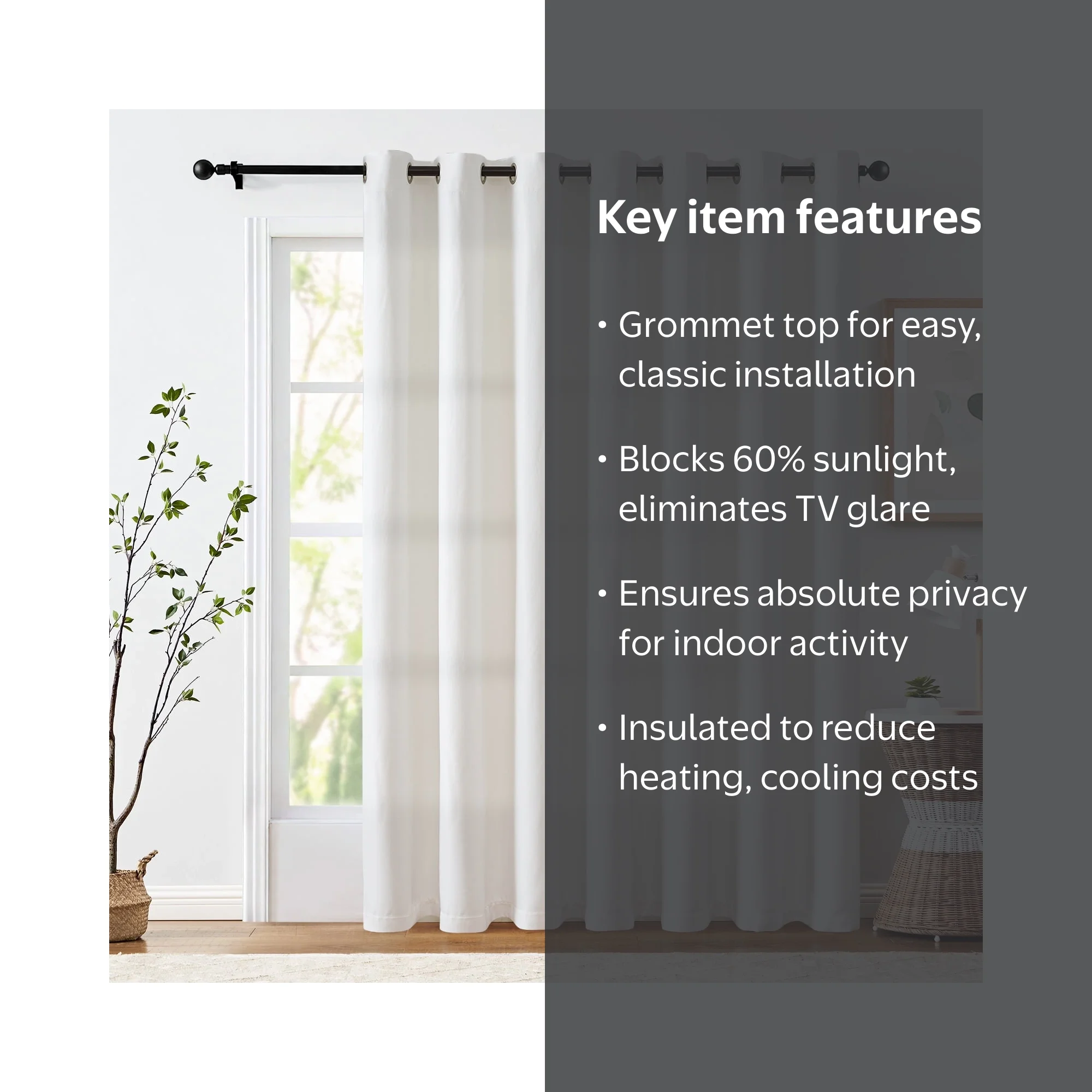 Curtainking White Linen Textured Darkening Curtain, 96 Inch