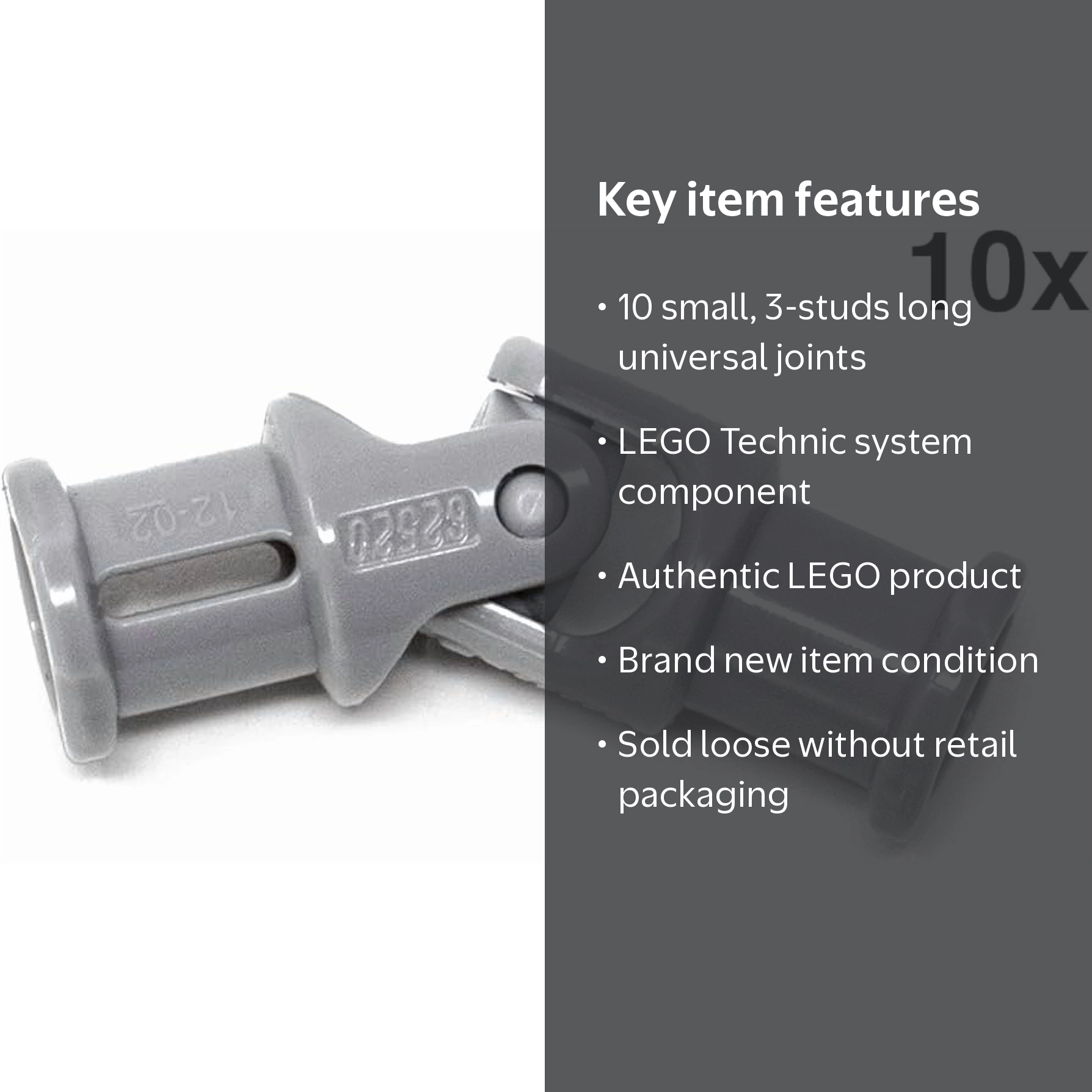 LEGO Technic - 10 x small universal joint in new light grey, 3