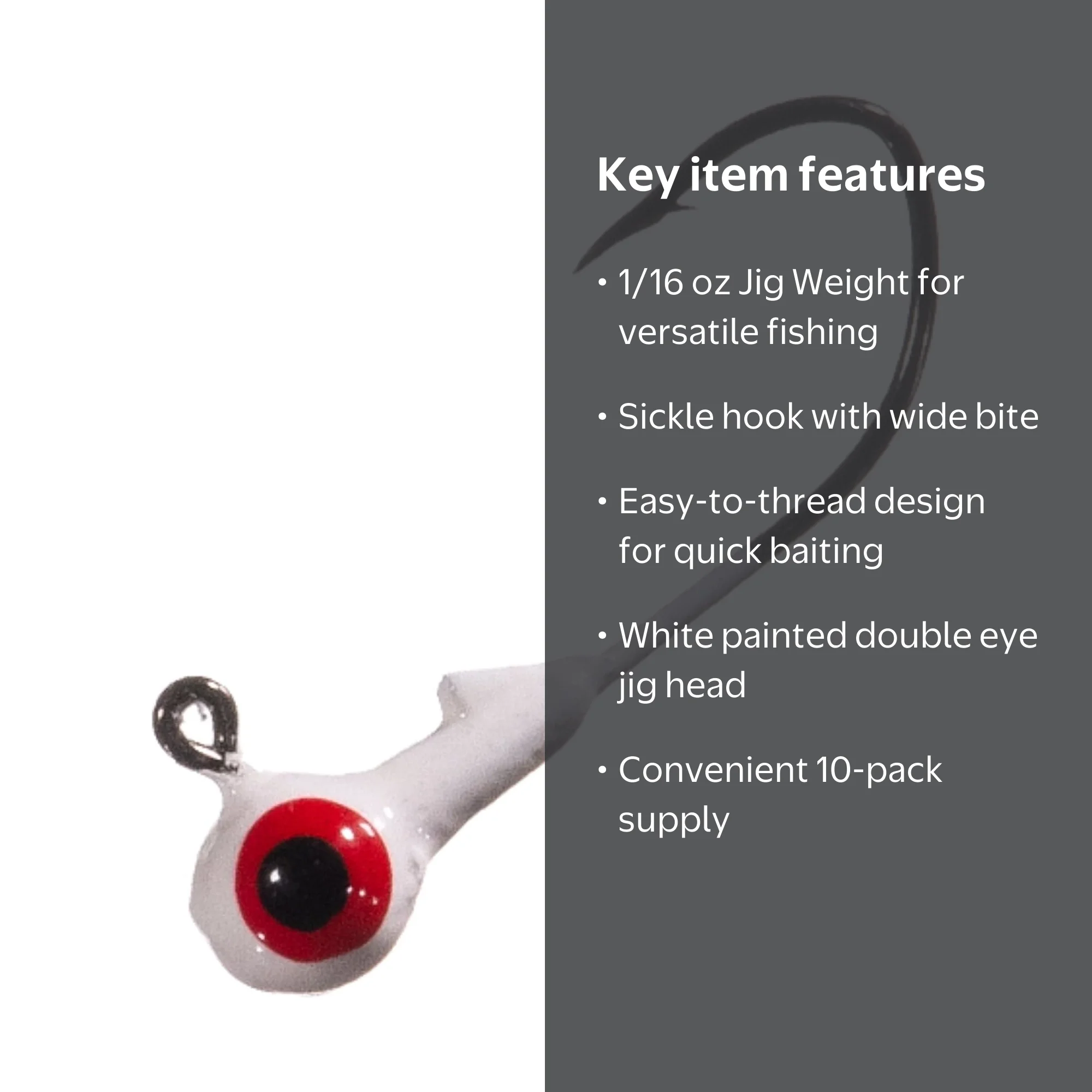 Arkie Lures White 1/16 oz Sickle Hook Jig Head Pack for Crappie