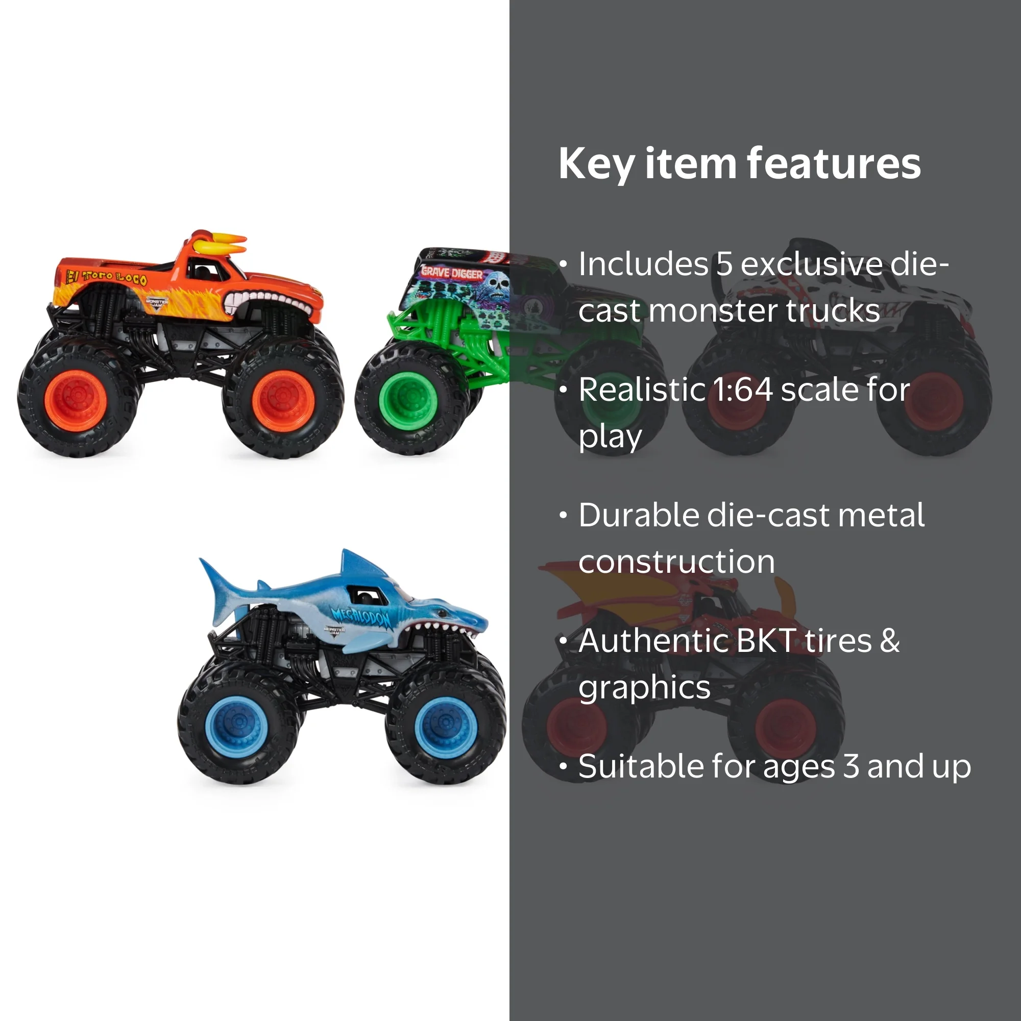 Monster Jam, Official Pit Party 5-Pack of 1:64 Scale Monster