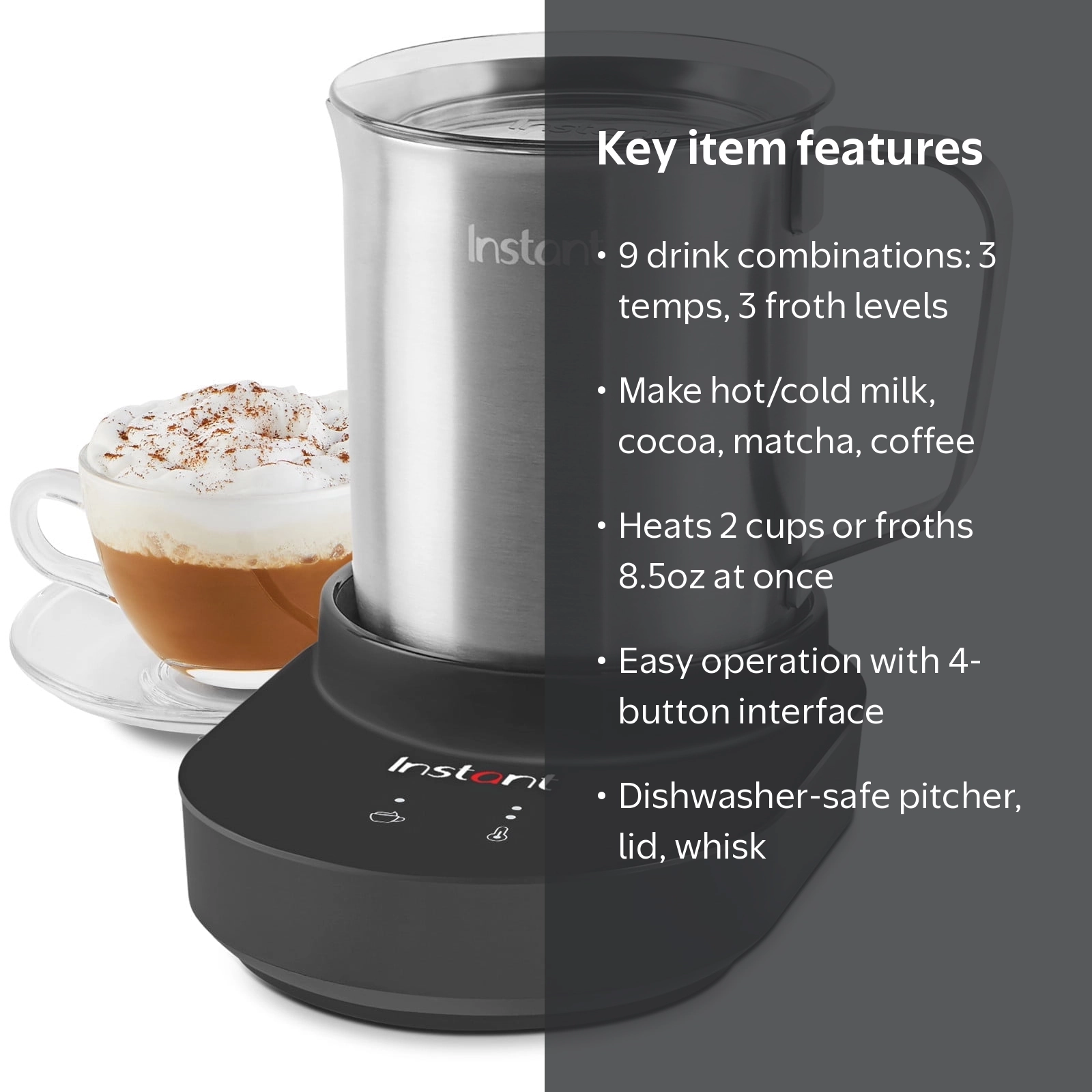 Instant Pot, Milk Frother, 17 oz, Hot and Cold Foam Maker