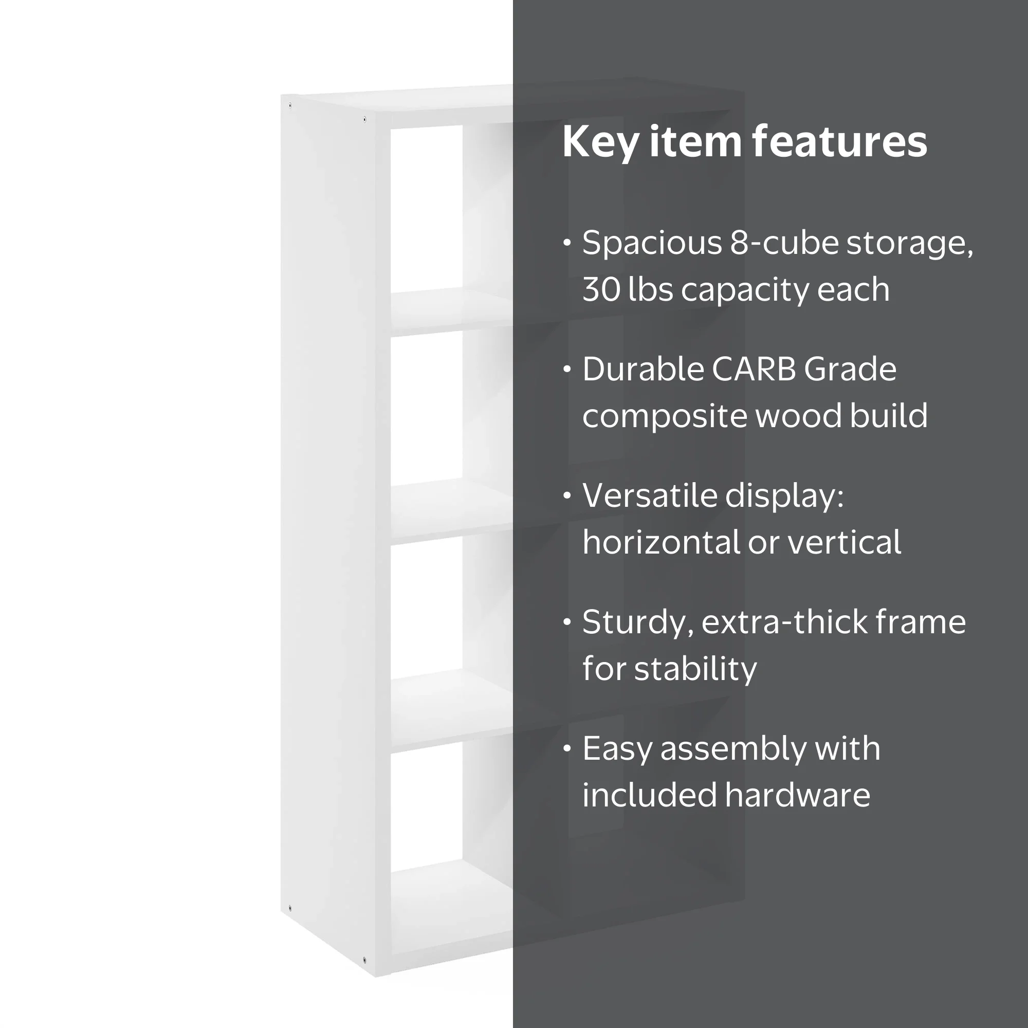 Furinno, CUBICLE Book Shelf, 8-Cube, 14.6 x 30 x 58 inches, White
