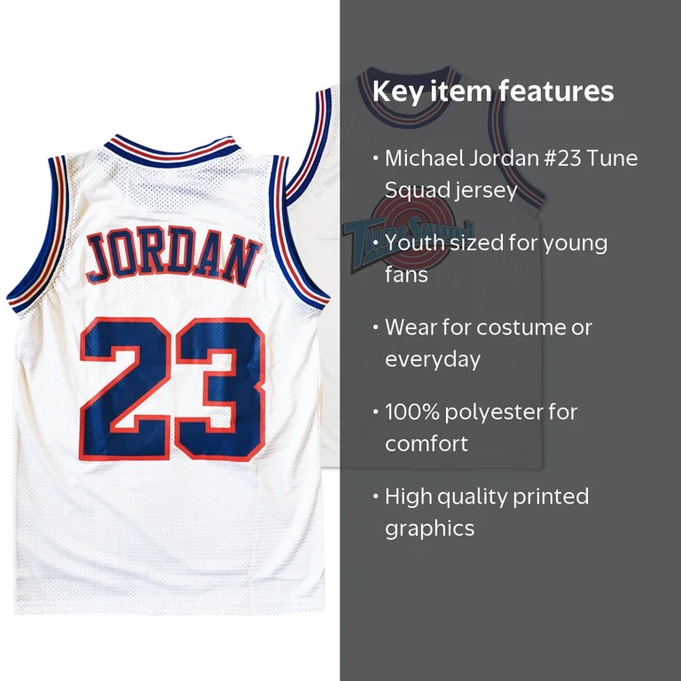 Michael Jordan #23 Tune Squad White Youth Basketball Jersey