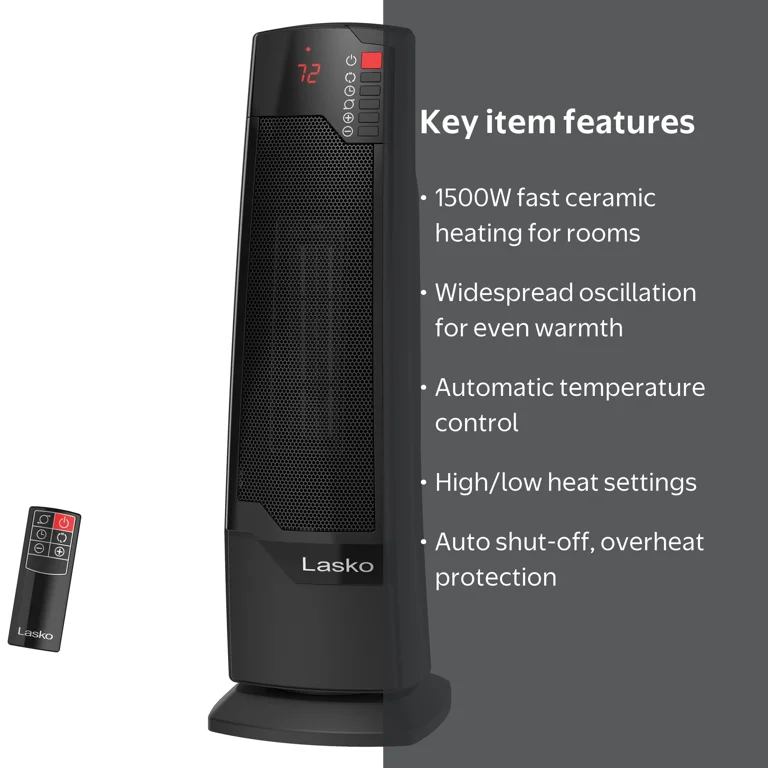 エルゴラ Lasko 1500W Ceramic Tower Heater, Oscillating, Remote Control