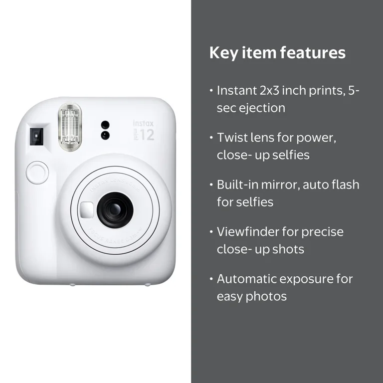 Fujifilm, Instax Mini 12 Instant Camera, Clay White - Walmart.com
