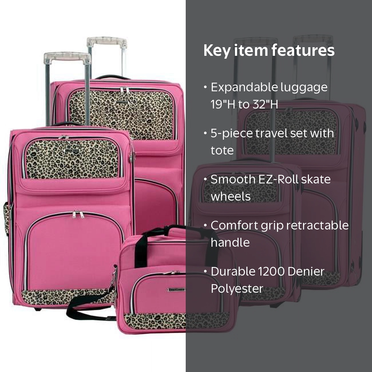Free Shipping! Rockland F07L-PINK 5PC LUGGAGE SET - PINK - Walmart