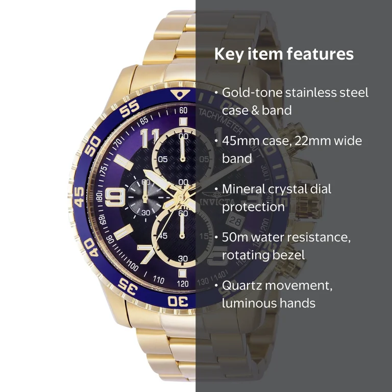 Invicta Specialty Men 45mm Stainless Steel Gold Blue Dial