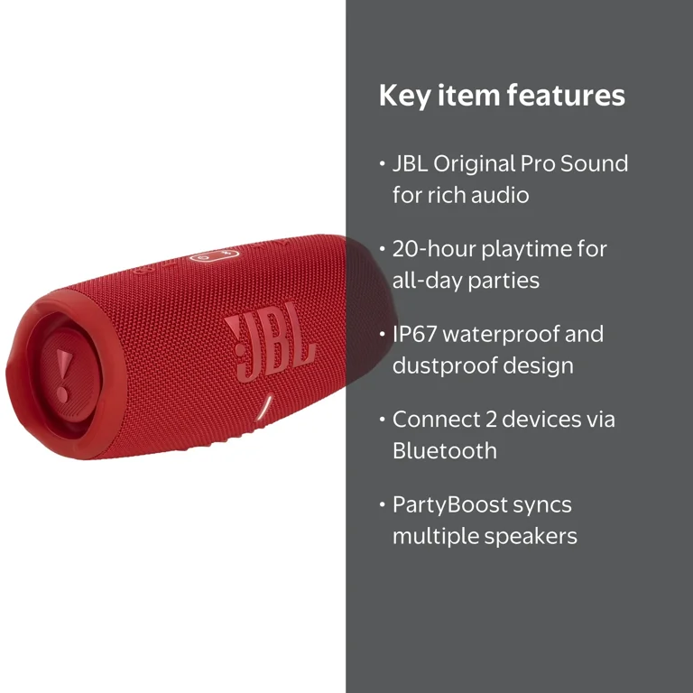 JBL, Portable Waterproof Speaker with Powerbank, Charge 5, Red