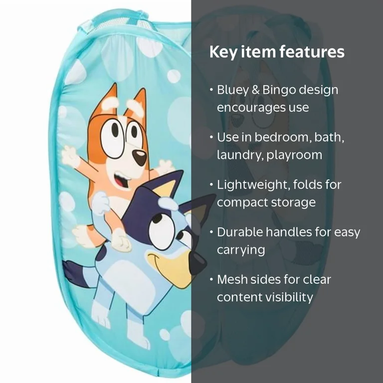 Bluey★送料込み★引き出し Bluey, Mesh Laundry Hamper, 869194, Foldable with Handles