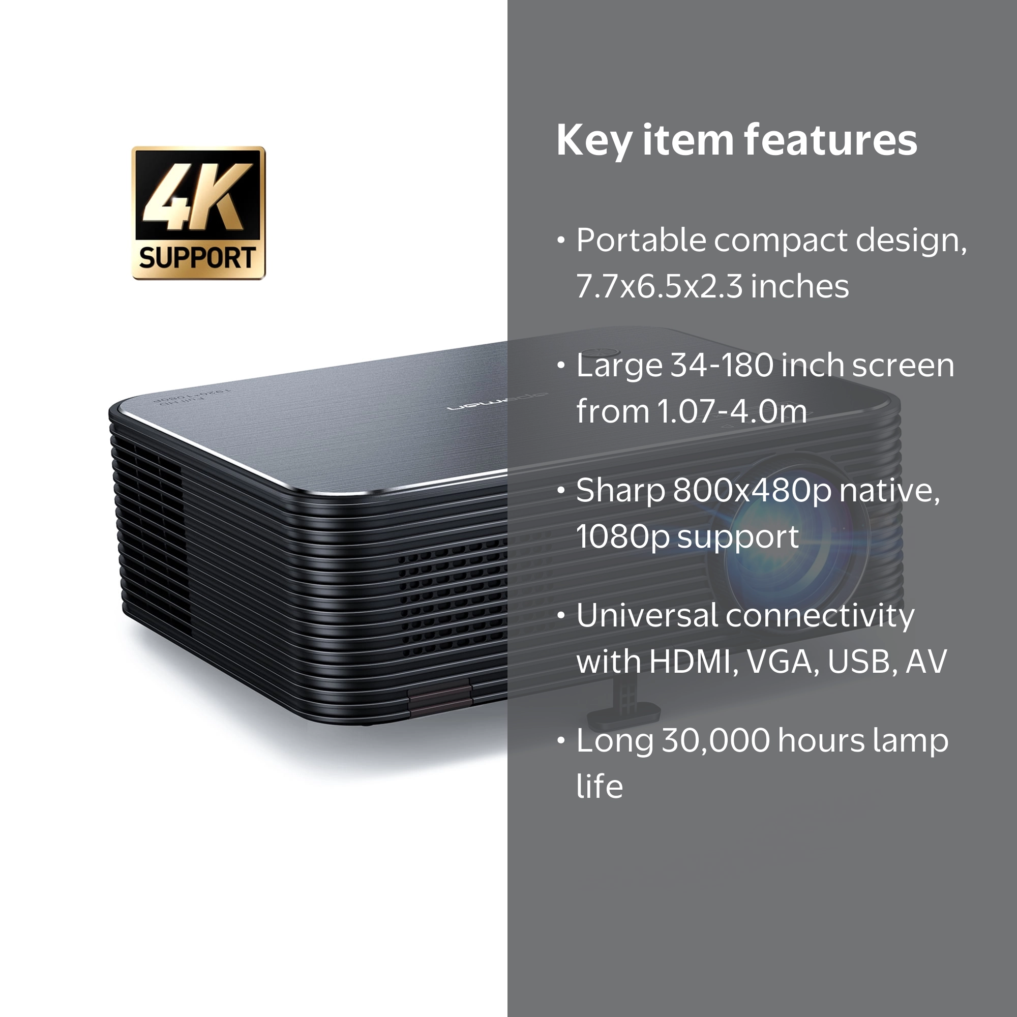Apeman Mini Projector 1080P Supported, 4500 Lumens, VGA PC Gaming