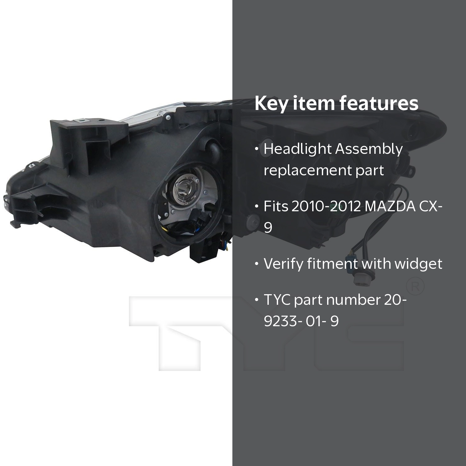 合計9台 TYC 209233019 Headlight Assembly Fits select: 2010-2012 MAZDA CX-9