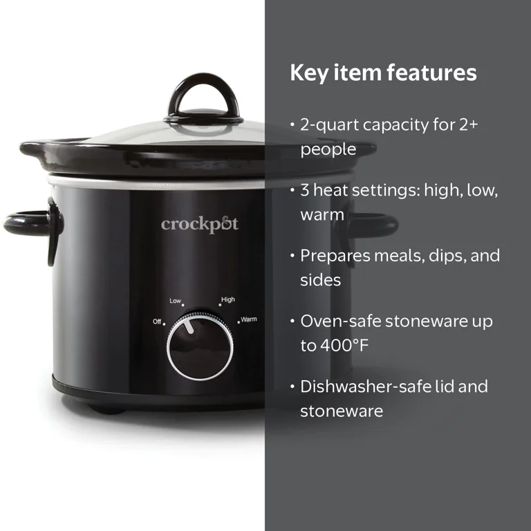 Crock-Pot, Slow Cooker, 2-Quart, Black with Adjustable Heat