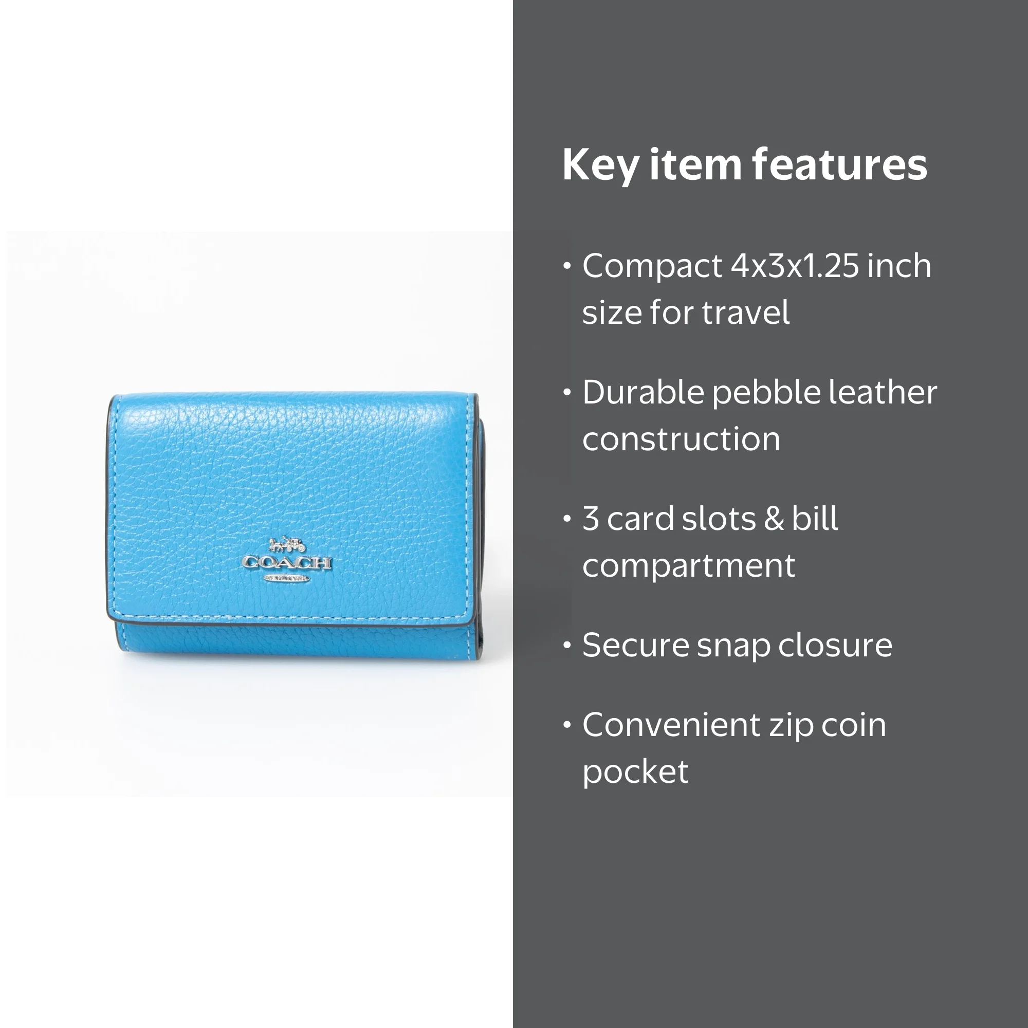 Coach Women's Micro Pebbled Leather Snap Wallet (Electric Blue