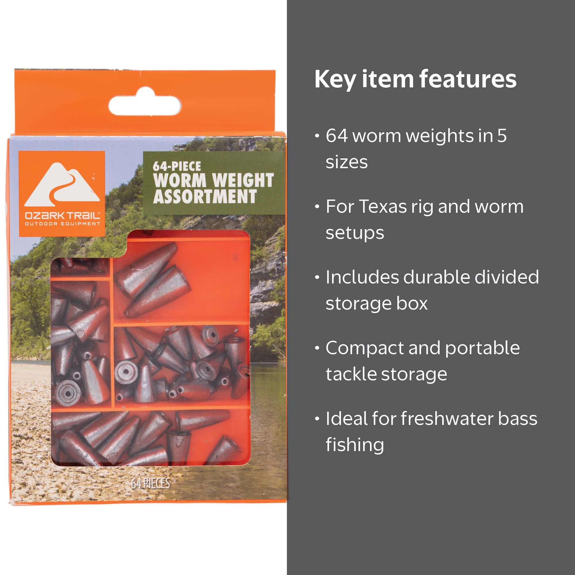 Ozark Trail Worm Weights 64 Piece Assorted Sinker Pack with