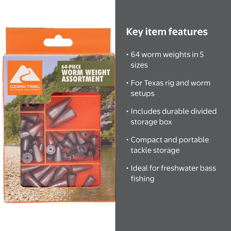Ozark Trail Worm Weights 64 Piece Assorted Sinker Pack with