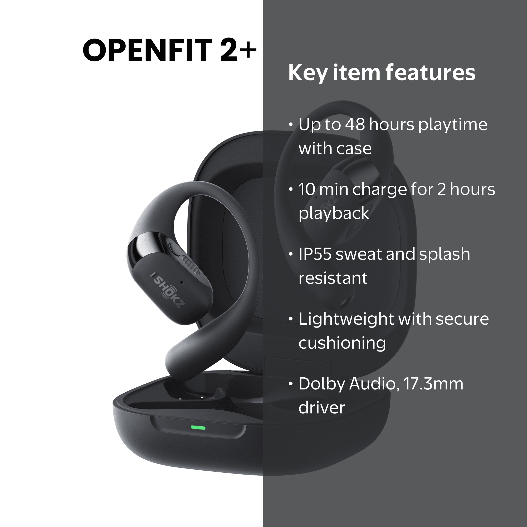 Shokz, OpenEar Headphones, Dolby Audio, Water-Resistant, Black