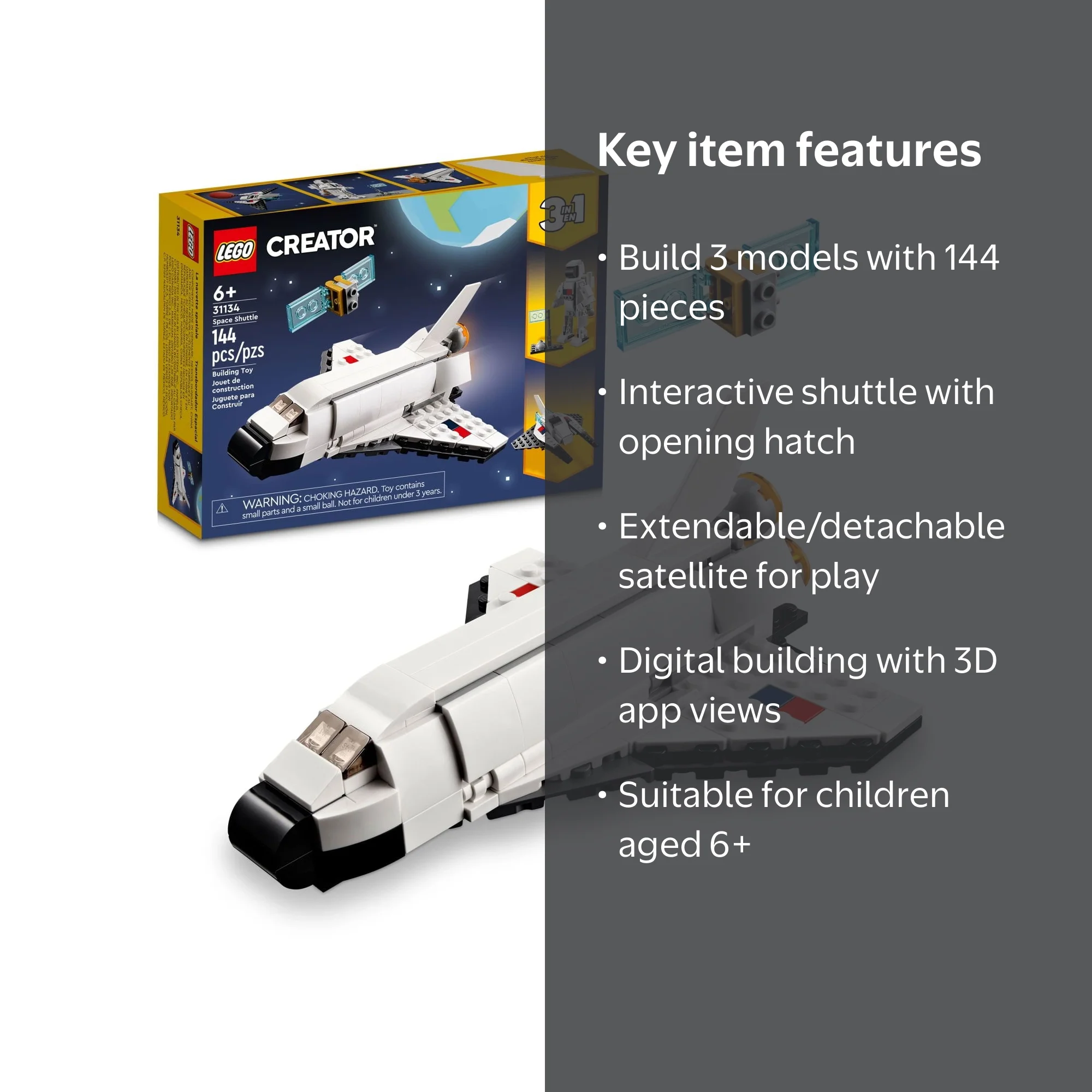 LEGO, Creator 3 in 1 Space Shuttle Building Toy 31134 for Kids
